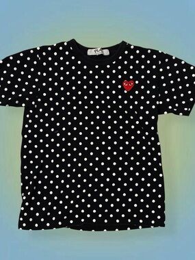 Comme des Garcons PLAY Black Polka Dot Tee with Red Heart